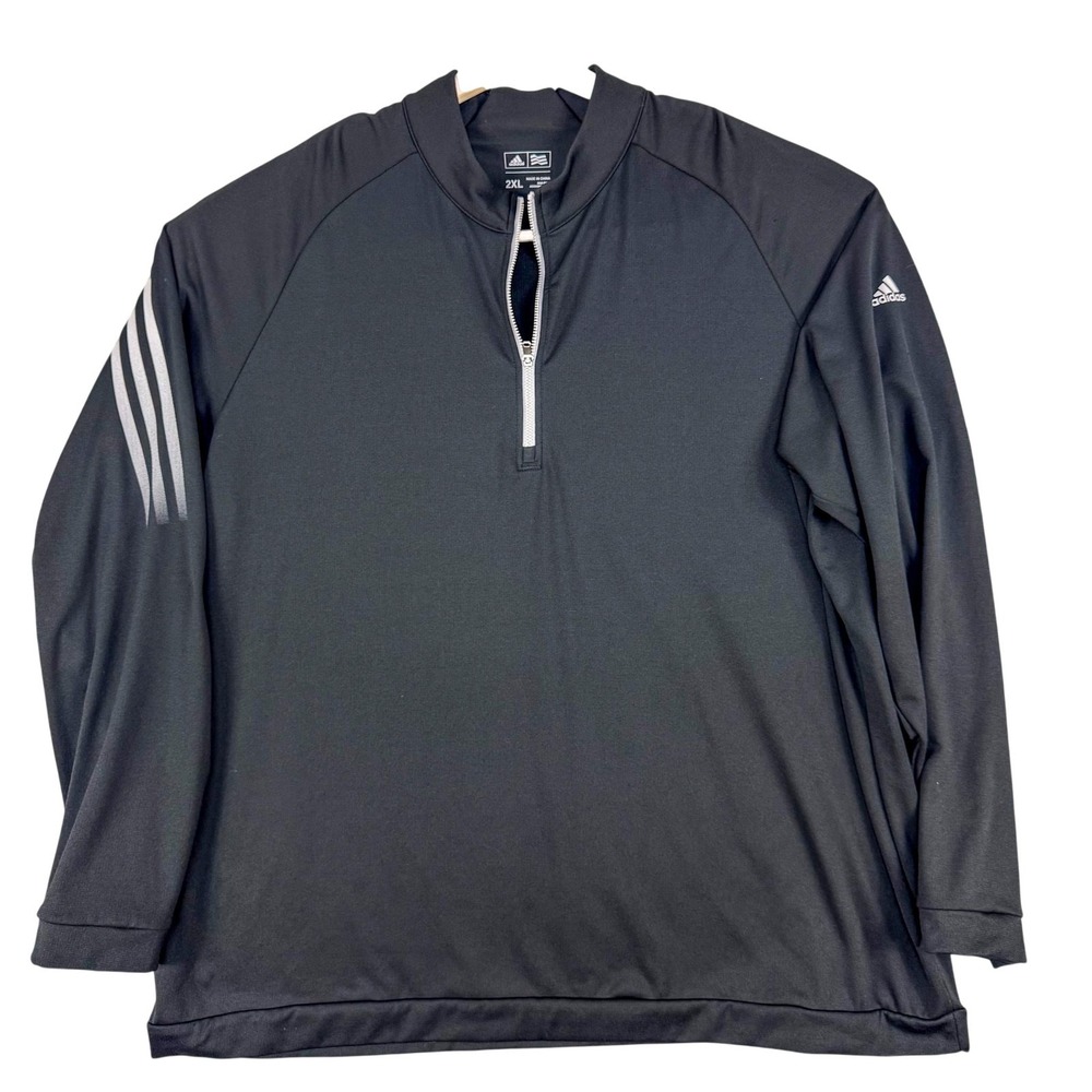Adidas Golf Pullover Mens 2XL Black 1/4 Zip Long Sleeve Athletic Stretch Preppy